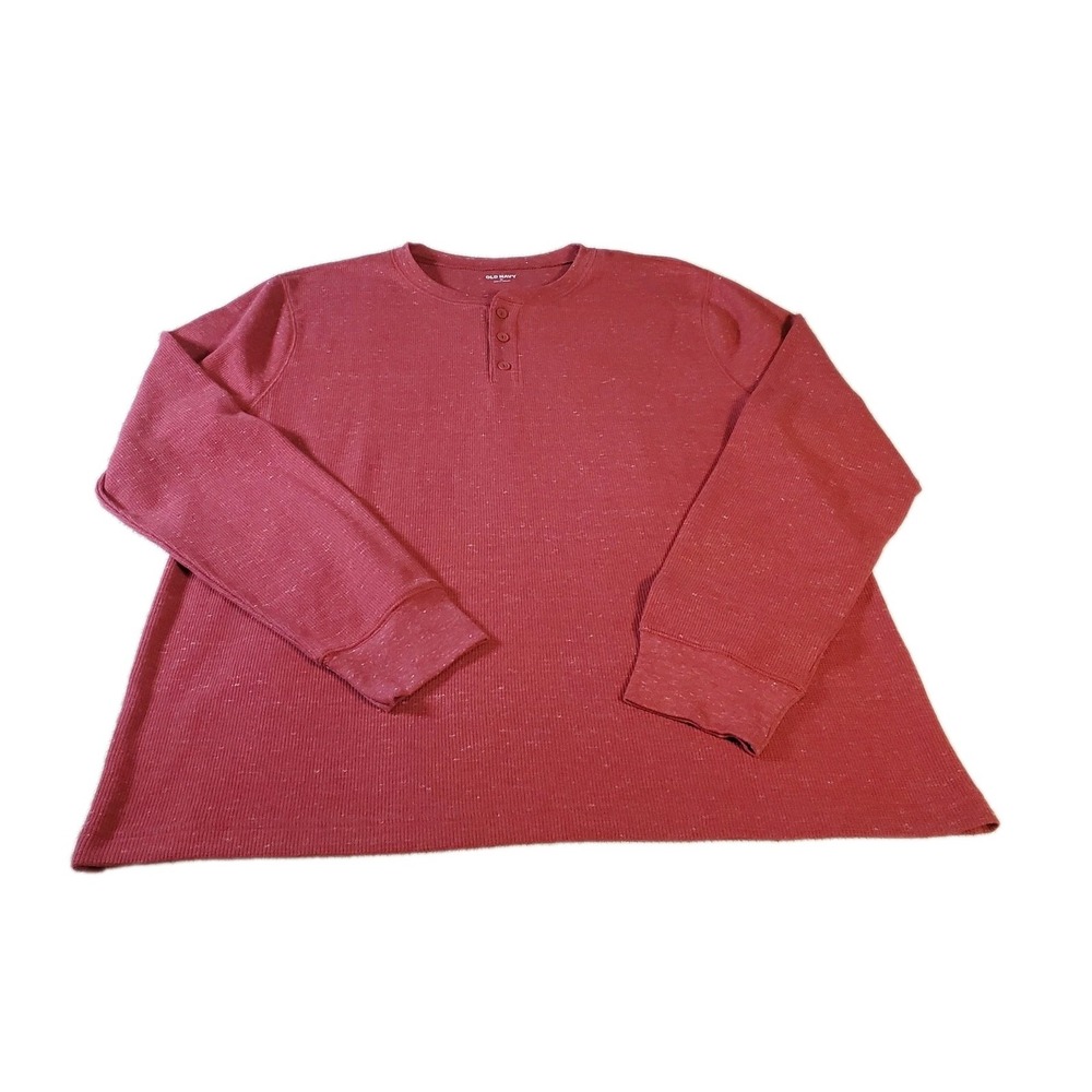 Old Navy Men's Henley Shirt Size XL Waffle Wine Preppy Layering Wine Red